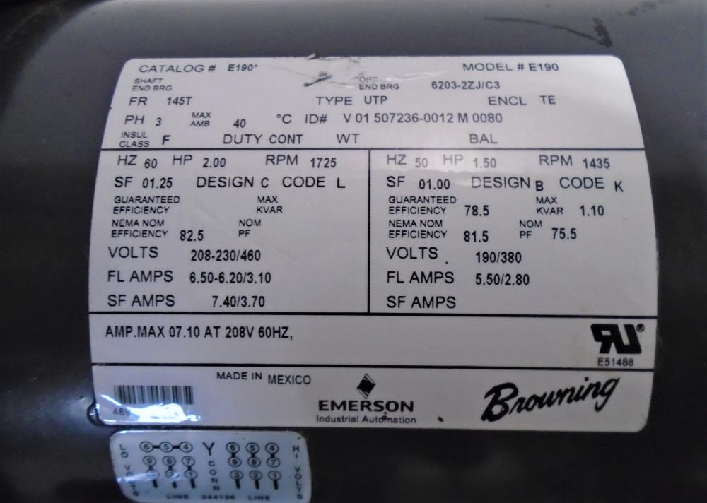 Browning Series 3000 Gearbox 145318-LA66-277863, 56:1 Ratio W/ 2 HP Motor